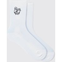 Bestickte Socken mit Teddy Logo - Weiß - ONE SIZE, Weiß von boohooman