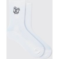 Mens Bestickte Socken mit Teddy Logo - Weiß - ONE SIZE, Weiß von boohooman