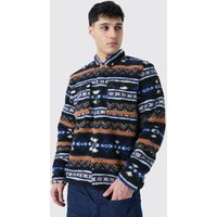 Mens Borg Patch Pocket Aztec Overshirt - Blau - M, Blau von boohooman