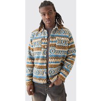 Mens Borg Patch Pocket Stripe Aztec Overshirt - Gelb - M, Gelb von boohooman