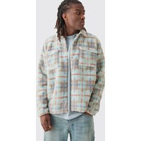 Mens Borg Patch Pocket Tonal Check Overshirt - Grau - M, Grau von boohooman