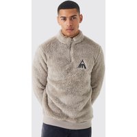 Mens Borg-Sweatshirt mit Man-Stickerei und Trichterkragen - Grau - M, Grau von boohooman