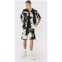 Mens Boxy Abstract Shirt And Short Set - Weiß - M, Weiß von boohooman