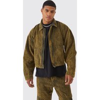 Mens Kastige Cord-Jacke mit Acid-Waschung - Khaki - L, Khaki von boohooman