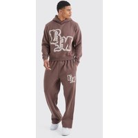 Mens Kastiger Trainingsanzug mit Bm-Print - Braun - XL, Braun von boohooman