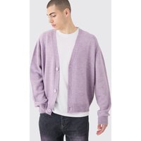 Mens Boxy Brushed Knit Cardigan In Lilac - L, Lila von boohooman