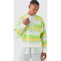 Mens Boxy Brushed Striped Cardigan In Green - Grün - XL, Grün von boohooman