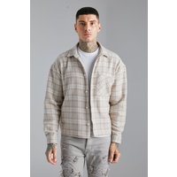 Mens Boxy Check Shirt - Beige - S, Beige von boohooman