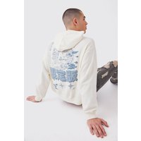 Mens Kastiger Hoodie mit Drachen-Print - Ecru - L, Ecru von boohooman