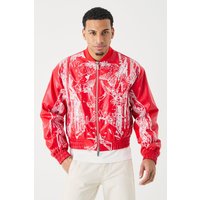 Mens Boxy Embroidered Bomber - Rot - S, Rot von boohooman