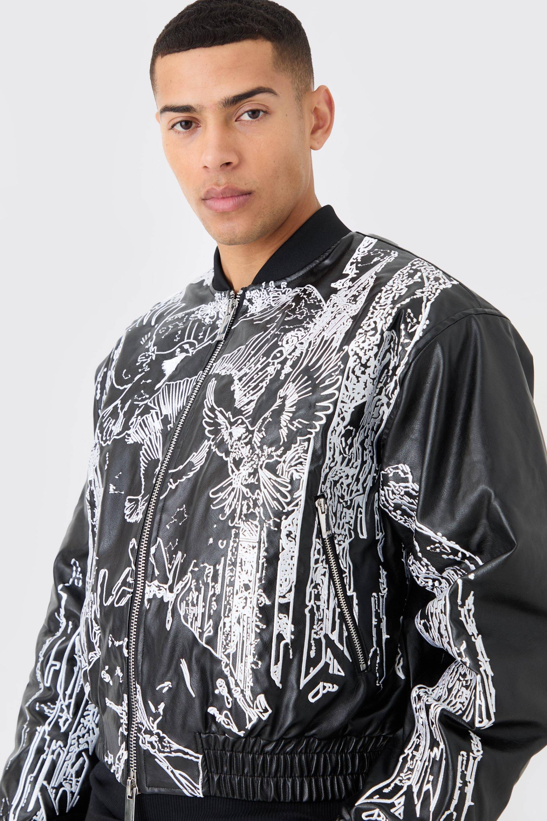 Mens Boxy Embroidered Bomber - Schwarz - XS, Schwarz von boohooman