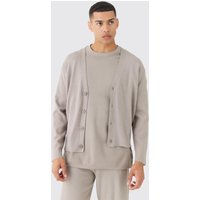 Mens Boxy Fit Knitted Cardigan - Grau - L, Grau von boohooman