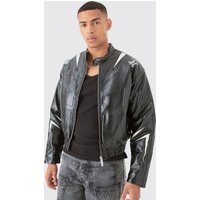 Mens Boxy Fit Pu Panel Moto Bomber - Schwarz - XS, Schwarz von boohooman