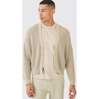 Mens Boxy Fit Ribbed Fisherman Knit Cardigan - Grau - L, Grau von boohooman