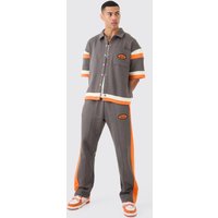 Mens Boxy Fit Varsity Shirt Tracksuit - Grau - M, Grau von boohooman