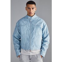 Mens Kastige Bikerjacke mit Trichterkragen - Blau - L, Blau von boohooman