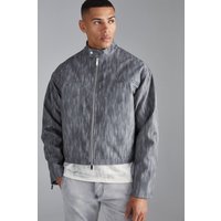 Mens Kastige Bikerjacke mit Trichterkragen - Grau - L, Grau von boohooman