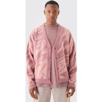 Mens Boxy Oversized Brushed Abstract All Over Jacquard Cardigan - Rosa - M, Rosa von boohooman