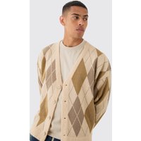 Mens Boxy Oversized Brushed Check All Over Jacquard Cardigan - Grau - L, Grau von boohooman