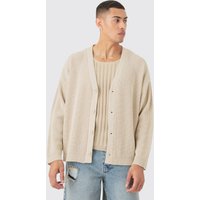 Mens Boxy Oversized Ribbed Knit Cardigan - Grau - L, Grau von boohooman