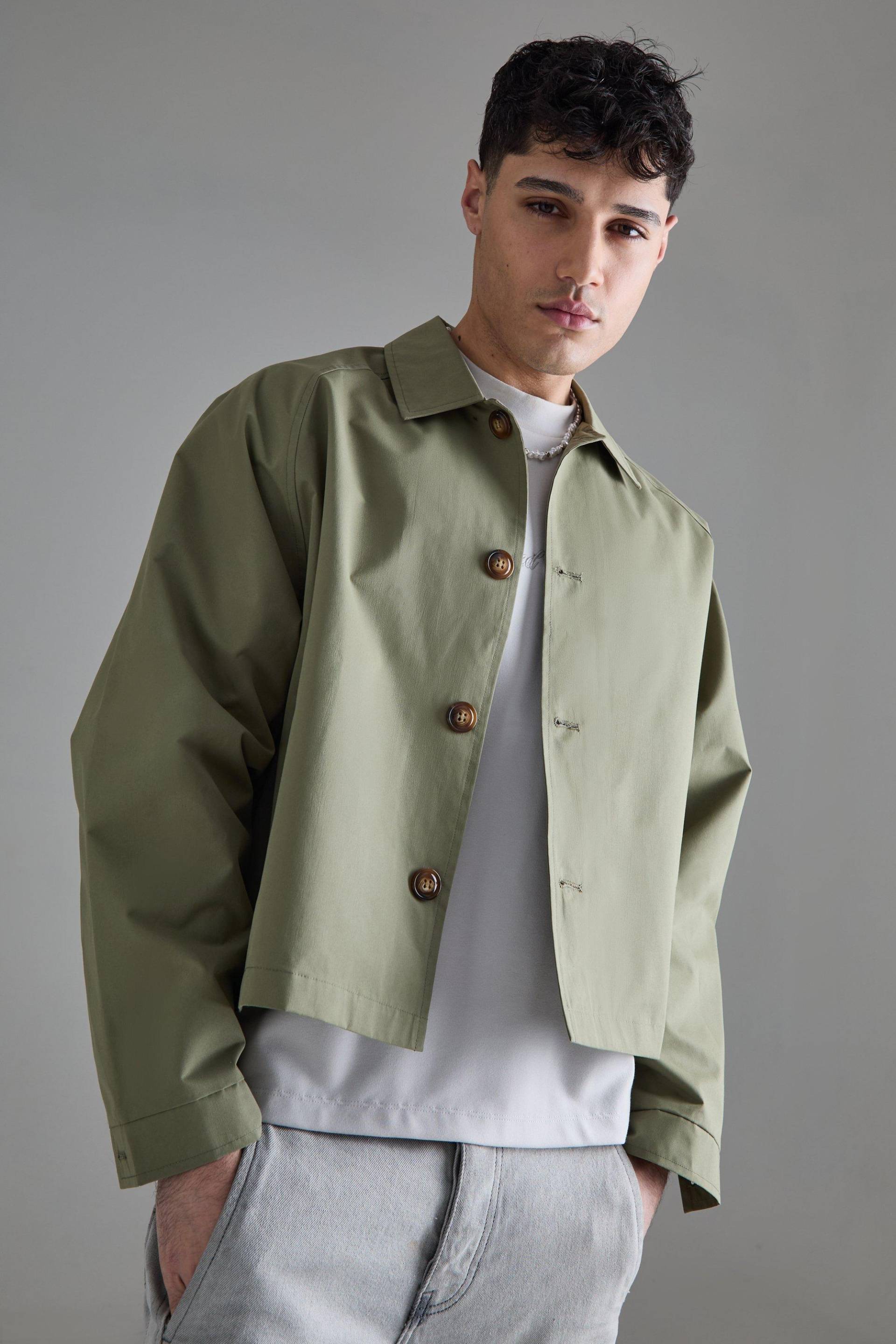 Mens Boxy Oversized Trench Coat - Khaki - L, Khaki von boohooman