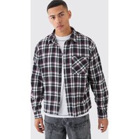 Mens Boxy Pocket Check Shirt - Schwarz - L, Schwarz von boohooman