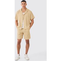 Mens Boxy Textured Grid Check Shirt And Short - Gelb - M, Gelb von boohooman