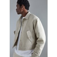 Mens Kastige strukturierte Jacquard Harrington-Jacke - Beige - L, Beige von boohooman