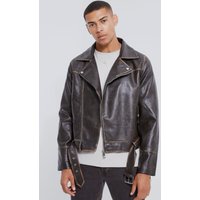 Mens Kastige Vintage PU-Bikerjacke - Braun - L, Braun von boohooman