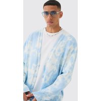 Mens Boxy Washed Knitted Cardigan In Light Blue - Blau - L, Blau von boohooman