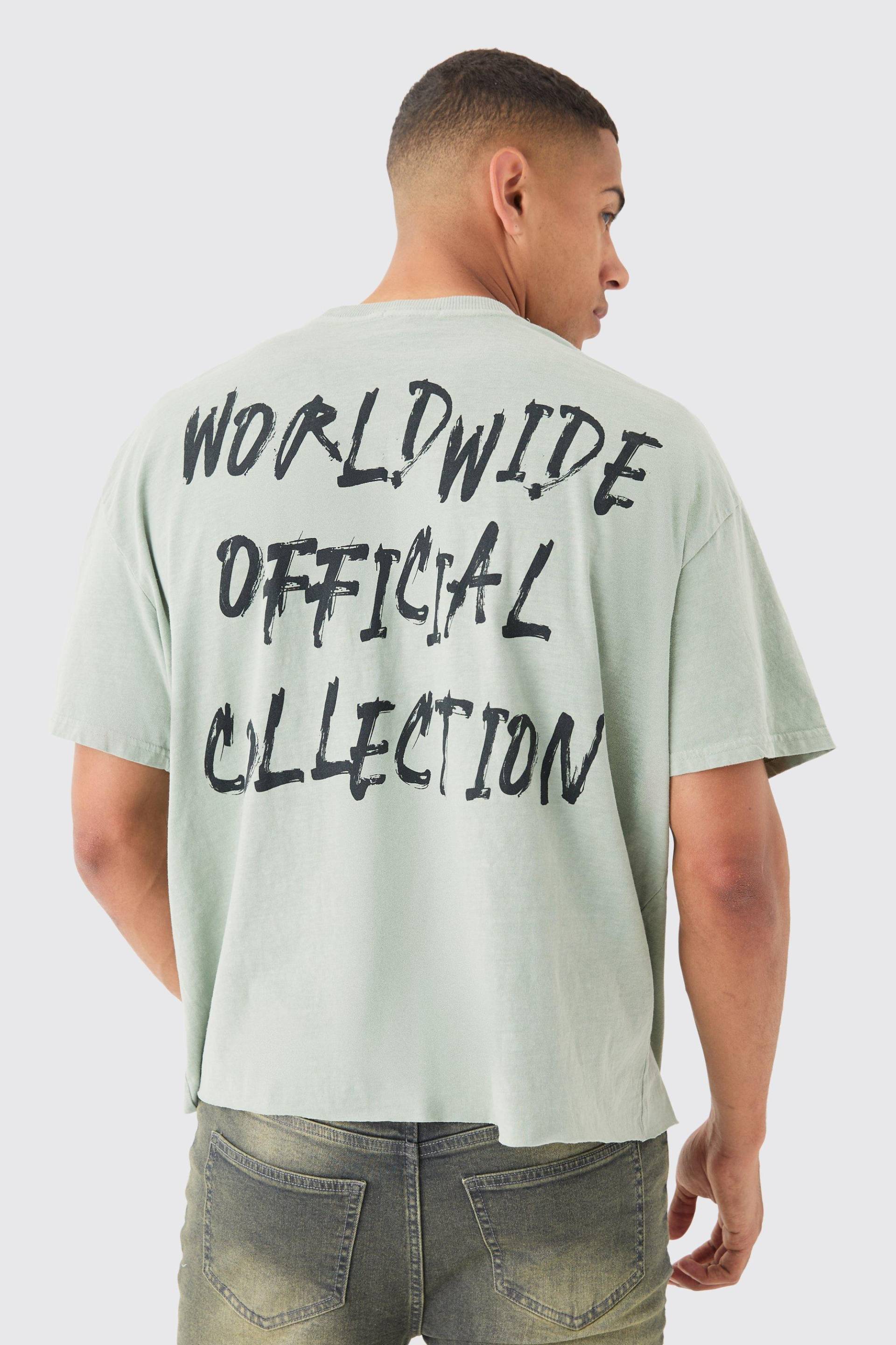 Mens Boxy Worldwide Washed T-shirt - Khaki - L, Khaki von boohooman