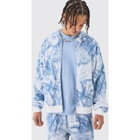 Mens Boxy Zip Through Printed Heavyweight Waffle Hoodie - Blau - XS, Blau von boohooman