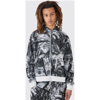 Mens Boxy Zip Through Printed Heavyweight Waffle Hoodie - Schwarz - L, Schwarz von boohooman