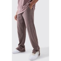 Mens Lockere gerippte Ottoman Jogginghose mit geteiltem Saum - Braun - S, Braun von boohooman