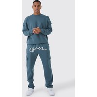 Mens Sweatshirt mit Cargo-Taschen & Jogginghose - Blau - S, Blau von boohooman