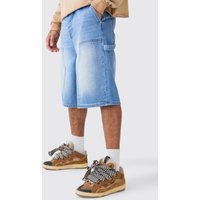 Mens Carpenter Detail Denim Jorts In Light Blue - Blau - 34, Blau von boohooman