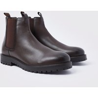 Mens Chelsea-Stiefel aus Kunstleder - Braun - 45, Braun von boohooman