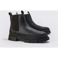 Mens Chelsea-Stiefel mit dicker Sohle - Schwarz - 42, Schwarz von boohooman