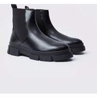 Mens Chelsea-Stiefel mit klobiger Sohle - Schwarz - 42, Schwarz von boohooman