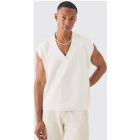 Mens Chunky V Neck Reverse Loopback jumper Vest - Ecru - M, Ecru von boohooman