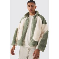 Colorblock Borg-Jacke in Salbeifarben - Grün - XS, Grün Colorblock Borg-Jacke in Salbeifarben - Grün - XS, Grün von boohooman