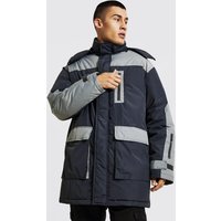 Mens Colorblock Parka mit Kapuze - Grau - XS, Grau von boohooman