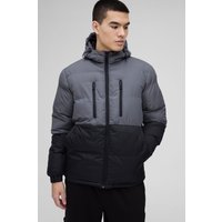 Colorblock Steppjacke mit Kapuze - Grau - S, Grau von boohooman