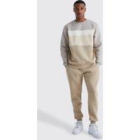 Mens Colorblock Sweatshirt-Trainingsanzug - Beige - XL, Beige von boohooman