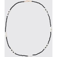 Mens Contrast Bead Necklace - Schwarz - ONE SIZE, Schwarz von boohooman