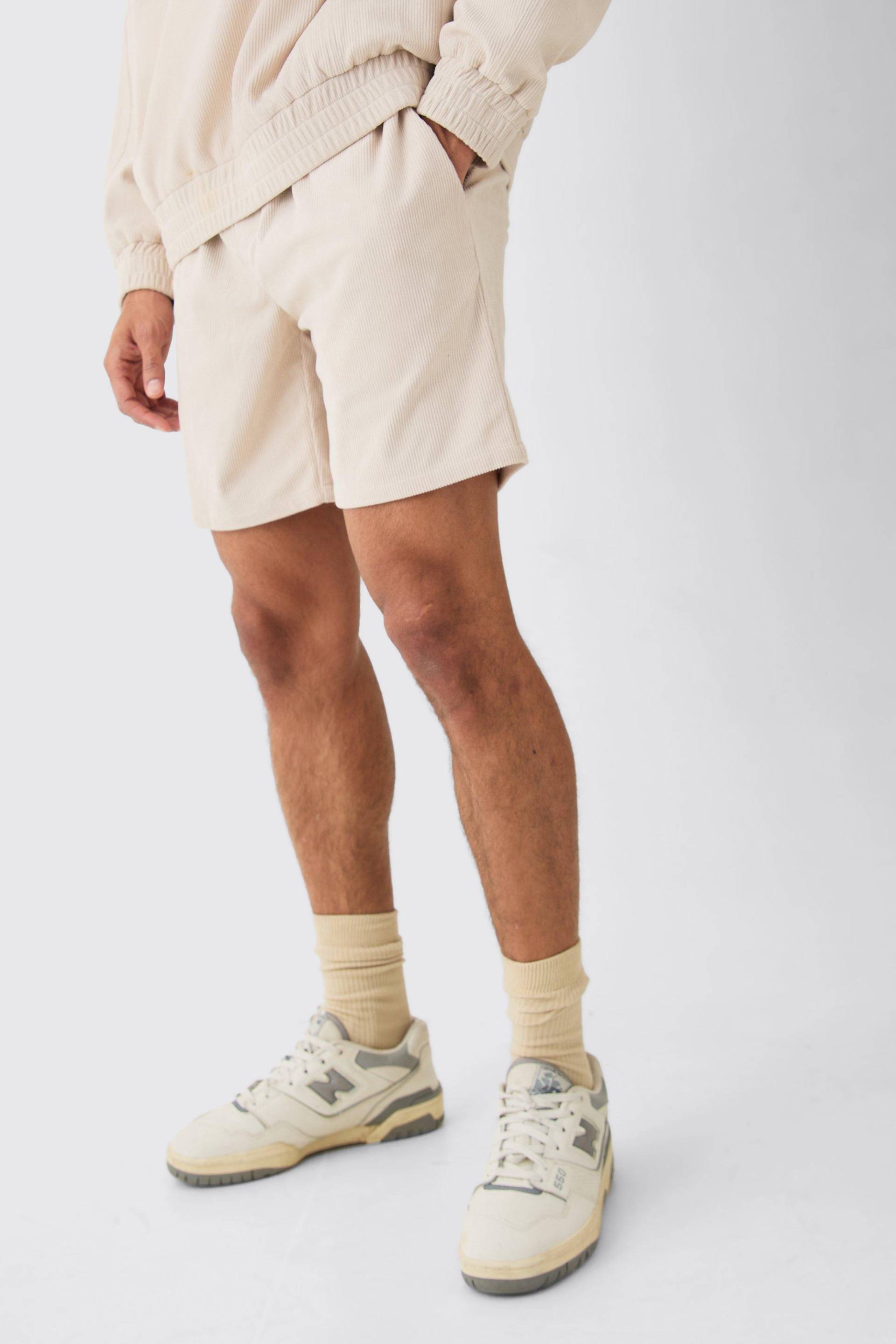 Mens Corduroy Smart Shorts - Beige - 28, Beige von boohooman