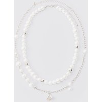 Mens Dice And Parel Double Layer Necklace In White - Weiß - ONE SIZE, Weiß von boohooman