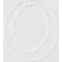 Mens Double Layer Beaded Necklace In White - Weiß - ONE SIZE, Weiß von boohooman