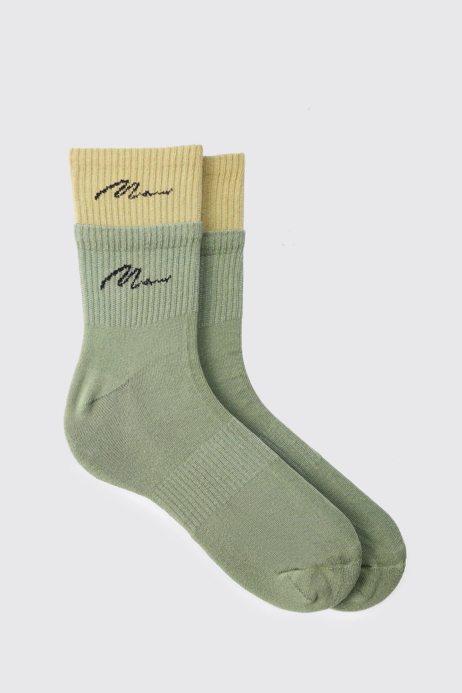 Mens Double Layer Man Signature Sports Socks - Grün - ONE SIZE, Grün von boohooman