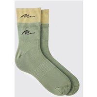 Mens Double Layer Man Signature Sports Socks - Grün - ONE SIZE, Grün von boohooman